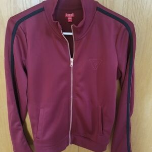 Guess Maroon Zip-Up Jacket with Black Stripes